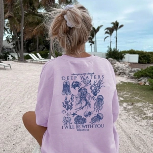 Kadın Yaz Yeni Basit Sevimli Deniz Yaşamı Baskı Rahat Tatil Stili Gevşek Çok Yönlü Yuvarlak Y