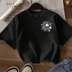 Kadın Yaz Yeni Minimalist Kiraz Ve Slogan Baskılı Rahat Tatil Stili Gevşek Ve Çok Yönlü Yuvar