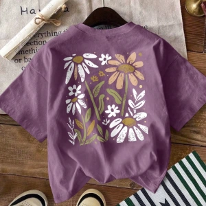 Kadın Yazlık Günlük Tişört Elmas Kedi Desenli ve Yuvarlak Yaka Kısa Kollu