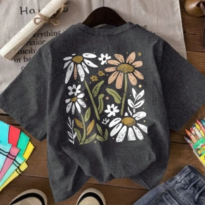 Kadın Yazlık Günlük Tişört Elmas Kedi Desenli ve Yuvarlak Yaka Kısa Kollu