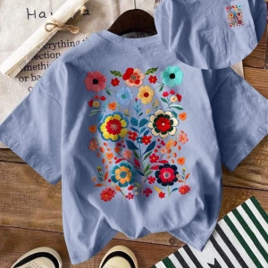 Kadın Yazlık Mektup Kiraz Desenli Yuvarlak Yakalı Tişört Tatil Giyimleri İçin Grafik Tişörtle