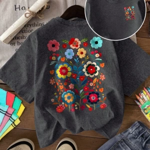 Kadın Yazlık Mektup Kiraz Desenli Yuvarlak Yakalı Tişört Tatil Giyimleri İçin Grafik Tişörtle
