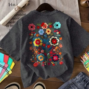Kadın Yazlık Mektup Kiraz Desenli Yuvarlak Yakalı Tişört Tatil Giyimleri İçin Grafik Tişörtle