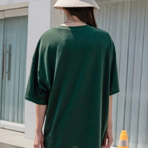 Kadın Yeşil School Baskılı Bisiklet Yaka Tshirt
