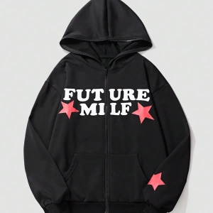 Kadın Yıldız ve Harf Baskılı Bol Kesim Kapüşonlu Sweatshirt, Sonbahar Model 5187
