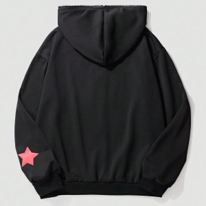 Kadın Yıldız ve Harf Baskılı Bol Kesim Kapüşonlu Sweatshirt, Sonbahar Model 5187