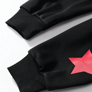 Kadın Yıldız ve Harf Baskılı Bol Kesim Kapüşonlu Sweatshirt, Sonbahar Model 5187