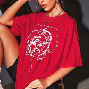 Kadın Yüz Baskı Detaylı Oversize T-shirt