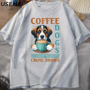 Kahve Köpekleri T-shirt Komik Pamuk Kısa Kollu Yuvarlak Boyun TErkek Kadın Rahat Soka 3021
