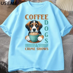 Kahve Köpekleri T-shirt Komik Pamuk Kısa Kollu Yuvarlak Boyun TErkek Kadın Rahat Soka 3021