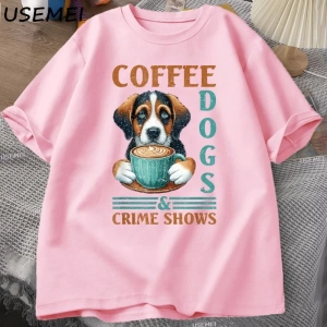Kahve Köpekleri T-shirt Komik Pamuk Kısa Kollu Yuvarlak Boyun TErkek Kadın Rahat Soka 3021