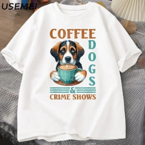 Kahve Köpekleri T-shirt Komik Pamuk Kısa Kollu Yuvarlak Boyun TErkek Kadın Rahat Soka 3021