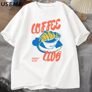 Kahve Kulübü TRetro Kahve T-Shirt Grafik Tee Fransız Pamuk Kısa Kollu Tees Büyük Boy 2800