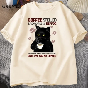 Kahve Spelled geriye kedi T-shirt komik sevimli grafik Tees yaz Unisex pamuk ONcek T Shirt bo 2829