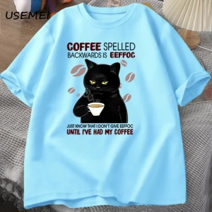 Kahve Spelled geriye kedi T-shirt komik sevimli grafik Tees yaz Unisex pamuk ONcek T Shirt bo 2829