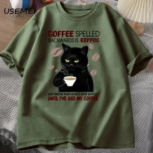 Kahve Spelled geriye kedi T-shirt komik sevimli grafik Tees yaz Unisex pamuk ONcek T Shirt bo 2829