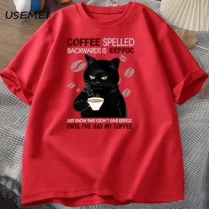 Kahve Spelled geriye kedi T-shirt komik sevimli grafik Tees yaz Unisex pamuk ONcek T Shirt bo 2829