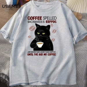 Kahve Spelled geriye kedi T-shirt komik sevimli grafik Tees yaz Unisex pamuk ONcek T Shirt bo 2829