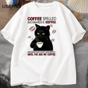 Kahve Spelled geriye kedi T-shirt komik sevimli grafik Tees yaz Unisex pamuk ONcek T Shirt bo 2829