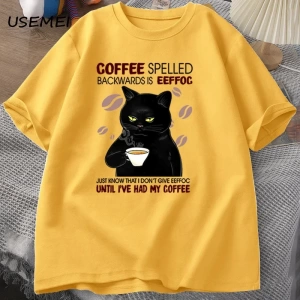 Kahve Spelled geriye kedi T-shirt komik sevimli grafik Tees yaz Unisex pamuk ONcek T Shirt bo 2829