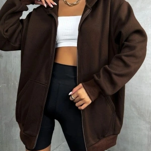 Kahverengi Fermuarlı Oversize Sweatshirt NEW YORK21 Kahverengi