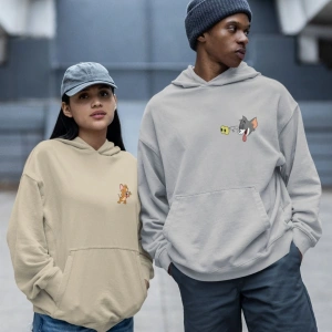 Kaliteli çift sevgili kombini tom ve jerry unisex kapşonlu