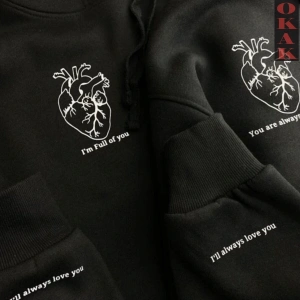 Kalp Kol Baskılı Kapüşonlu Çift Sevgili Kombinleri Couple Clothing Yeni Sezon 2 Adet