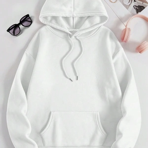 Kanguru Cepli İpli Kapşonlu Beyaz