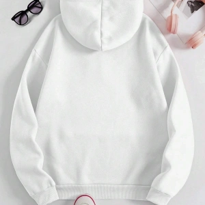 Kanguru Cepli İpli Kapşonlu Beyaz