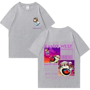 Kanye West Mezuniyet Ayı Grafik baskı T Erkek Kadın Hip Hop streetwear vintage üstleri