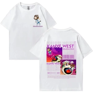 Kanye West Mezuniyet Ayı Grafik baskı T Erkek Kadın Hip Hop streetwear vintage üstleri