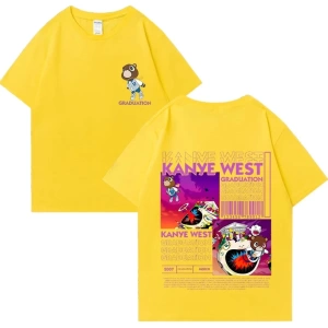 Kanye West Mezuniyet Ayı Grafik baskı T Erkek Kadın Hip Hop streetwear vintage üstleri