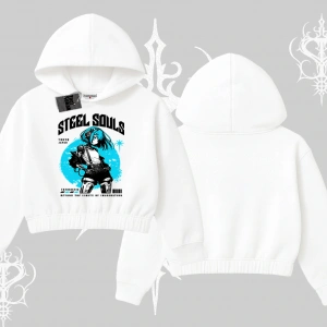 Kapşonlu Crop Sweatshirt Anime Cyberpunk Kız Baskılı