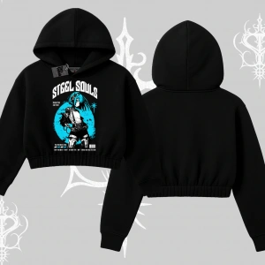 Kapşonlu Crop Sweatshirt Anime Cyberpunk Kız Baskılı