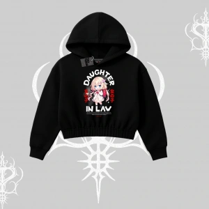 Kapşonlu Crop Sweatshirt Anime Girl Daughter In Law Baskılı