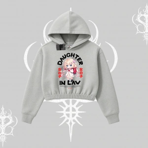 Kapşonlu Crop Sweatshirt Anime Girl Daughter In Law Baskılı