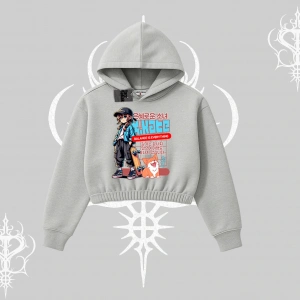 Kapşonlu Crop Sweatshirt Anime Hiker Girl Balance Is Everything Baskılı