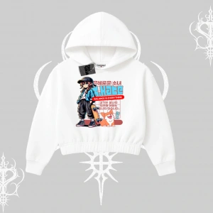 Kapşonlu Crop Sweatshirt Anime Hiker Girl Balance Is Everything Baskılı