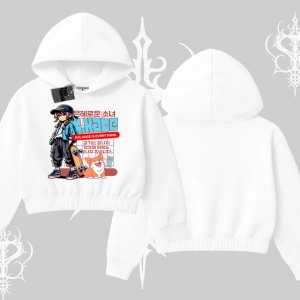 Kapşonlu Crop Sweatshirt Anime Hiker Girl Balance Is Everything Baskılı