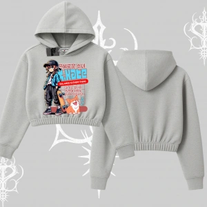 Kapşonlu Crop Sweatshirt Anime Hiker Girl Balance Is Everything Baskılı
