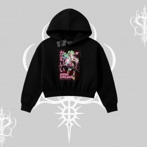 Kapşonlu Crop Sweatshirt Anime Kawaii Japon Kız Desenli
