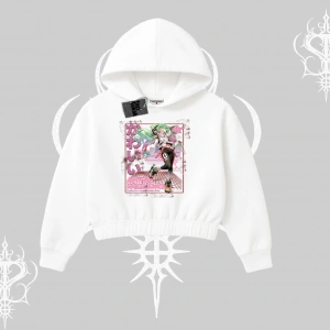 Kapşonlu Crop Sweatshirt Anime Kawaii Japon Kız Desenli