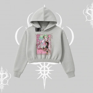 Kapşonlu Crop Sweatshirt Anime Kawaii Japon Kız Desenli