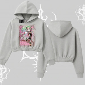 Kapşonlu Crop Sweatshirt Anime Kawaii Japon Kız Desenli