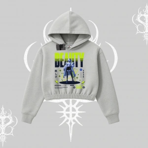 Kapşonlu Crop Sweatshirt Anime Unity Neon Detaylı Grafik Baskılı