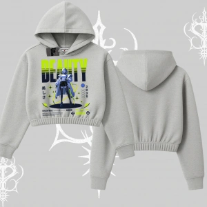 Kapşonlu Crop Sweatshirt Anime Unity Neon Detaylı Grafik Baskılı