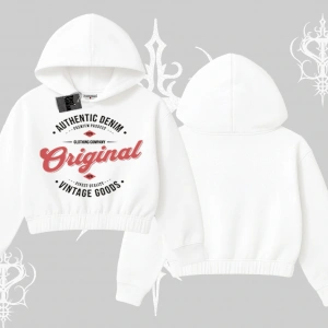 Kapşonlu Crop Sweatshirt Authentic Denim Original