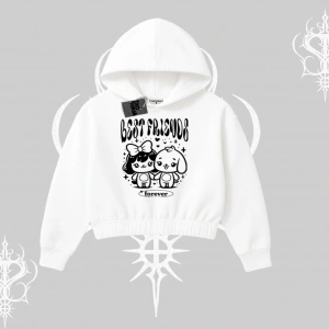 Kapşonlu Crop Sweatshirt Best Friends Forever Baskılı Sevimli Tasarım
