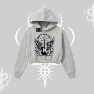 Kapşonlu Crop Sweatshirt Born to Rock Eternal Flame Legacy