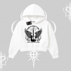 Kapşonlu Crop Sweatshirt Born to Rock Eternal Flame Legacy